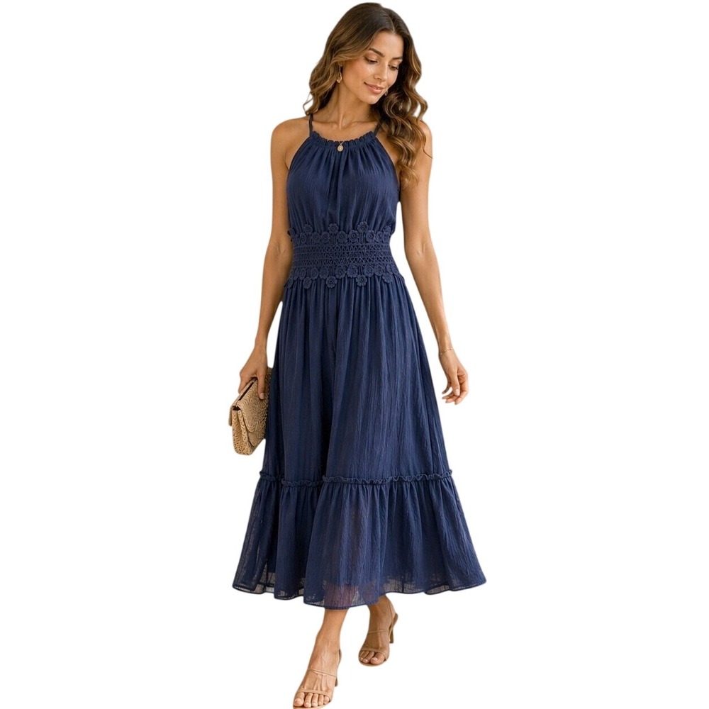 ElizaJ Halter Navy Halter Dress Sz 14 Cottage Romantic Autumn Fall Wedding Guest